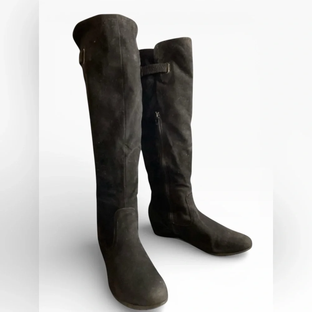 Sleek Black Suede Knee High hidden heel Women's Boots EPOC Size 10